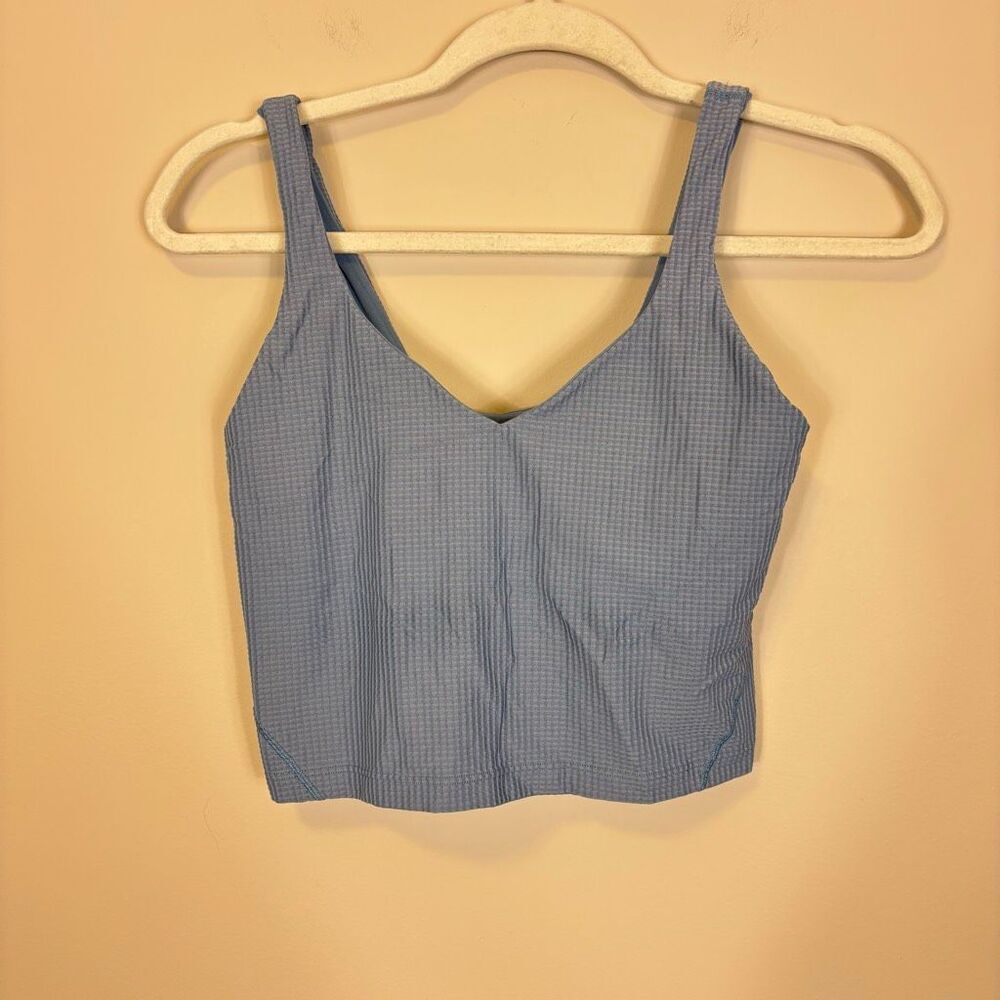 Lululemon Textured Gingham Blue Cropped Align Tank Top Size 6
